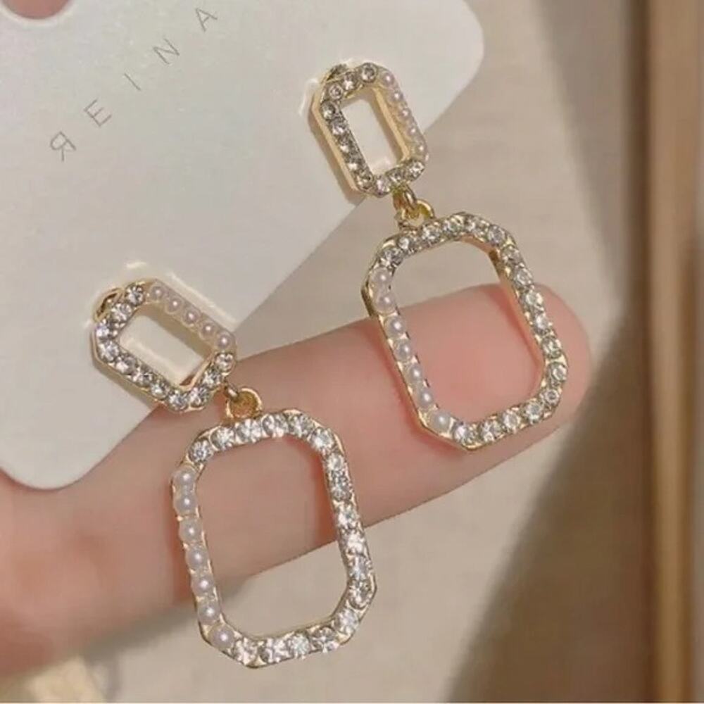 Rhinestone Drop Earrings Sterling Silver Post